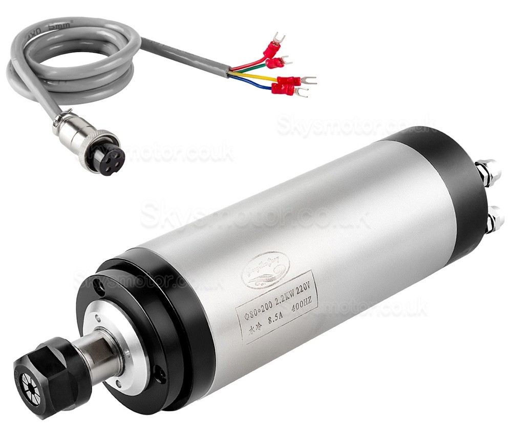 2.2KW 220V/380V Water Cooled Spindle Motor Kit Huajiang-2.2+H100-2.2C2/S2/T4 with Spindle Drives + Water Pump + 13Pcs ER20 Collet + Bracket